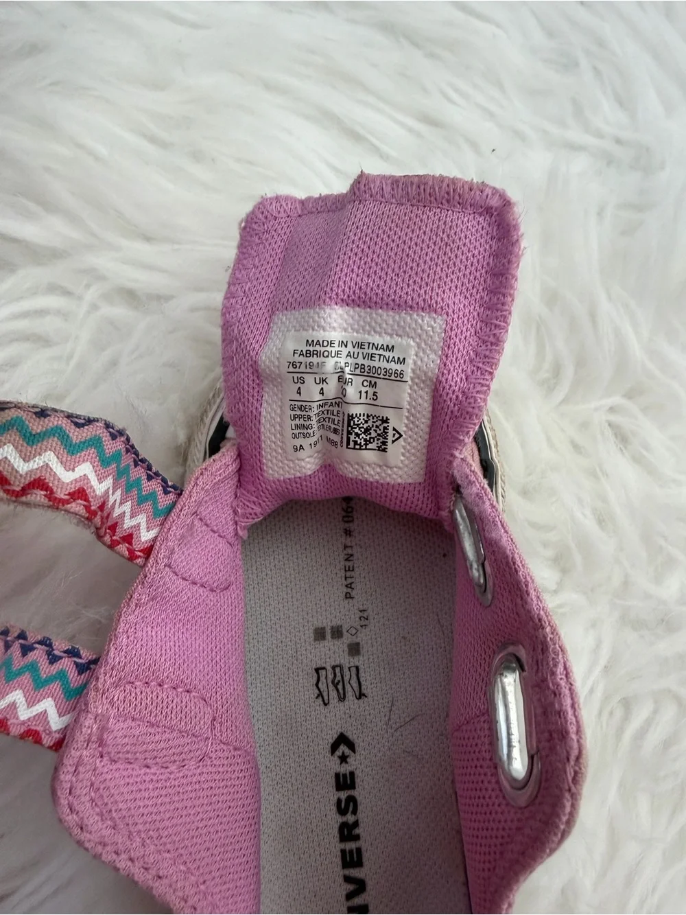 Converse Kids Pink Canvas Sneakers with Multicolor Zigzag Straps